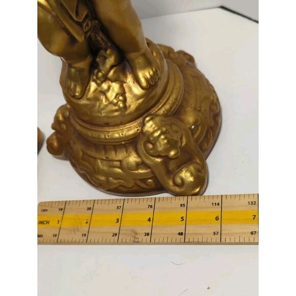 Set Of 2 VTG Gold Cherub Candleholder Candle Stick Chalk ware 13” - Picture 9 of 12